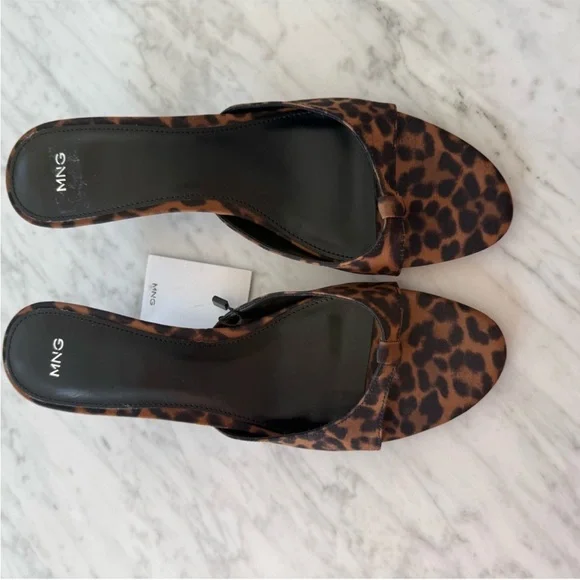 MANGO Leopard Print Kitten Heel Thong Sandals Slip On US 6 EURO 36 New - Picture 7 of 10